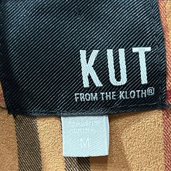 Kut From The Kloth Jace Moto Jacket Womens Medium Tan Plaid Asymmetrical Zip Fro - Picture 5 of 8